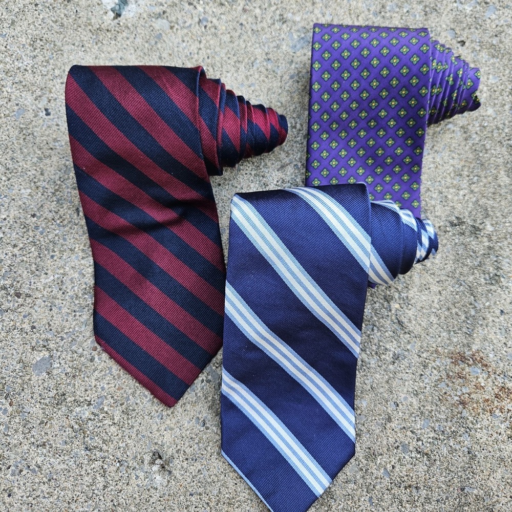 Lot of 3 Brooks Brothers Makers New With Tag Silk Striped Geometric Flower